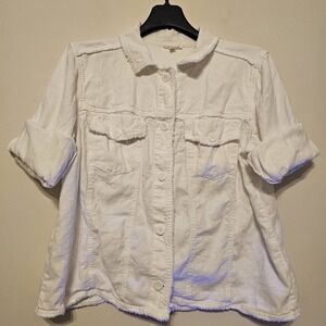 Westbound Women's Jacket Blazer XL White Long Foldable Sleeves Lightweight Denim